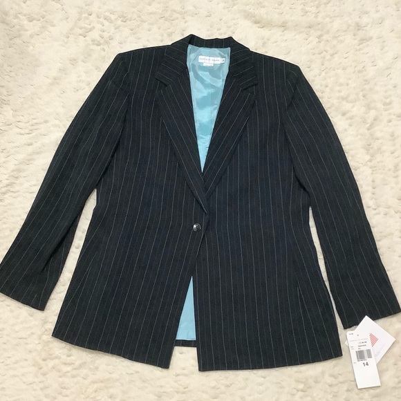 ✨ GARFIELD & MARKS Pinstripe Navy Blue Blazers NEW - Size 14 - Picture 2 of 9